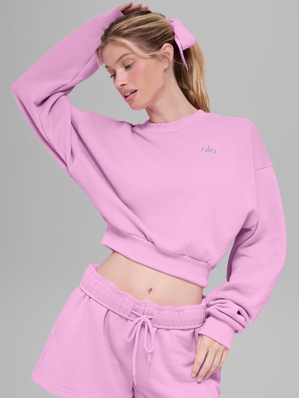 ALO Yoga Pink Cropped Accolade Crew Sweatshirt